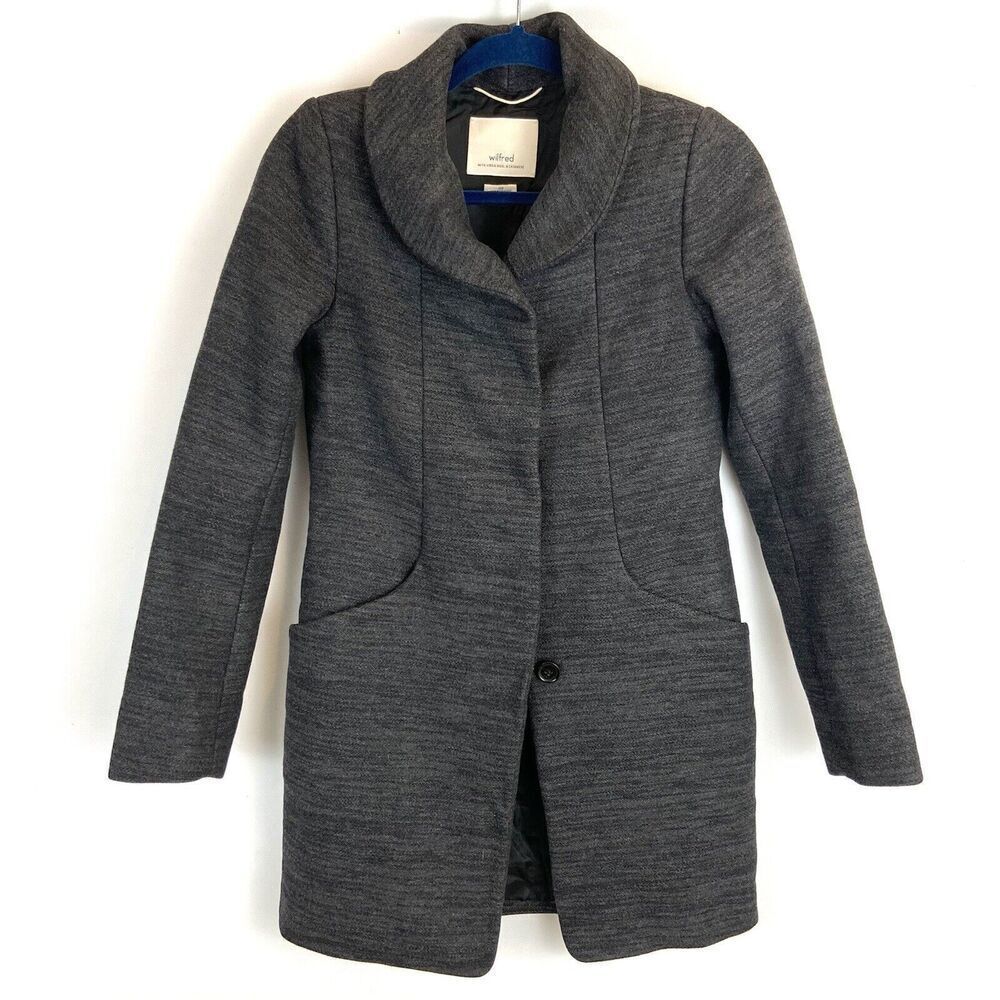 Aritzia Wilfred Cocoon Coat Jacket Women's XXS Gray Wool Blend EUC